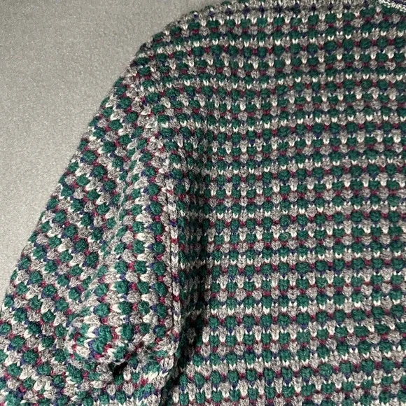 Vtg Eddie Bauer Mens XL 100% Wool Chunk Knit Sweater Green Burgundy Crew Neck - Picture 11 of 14